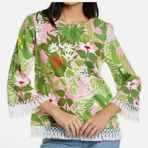 Trina Turk Sprig Top Green Floral Spring Size 6